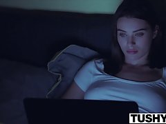 Lana Rhoades is wearing black lingerie while getting ready t...